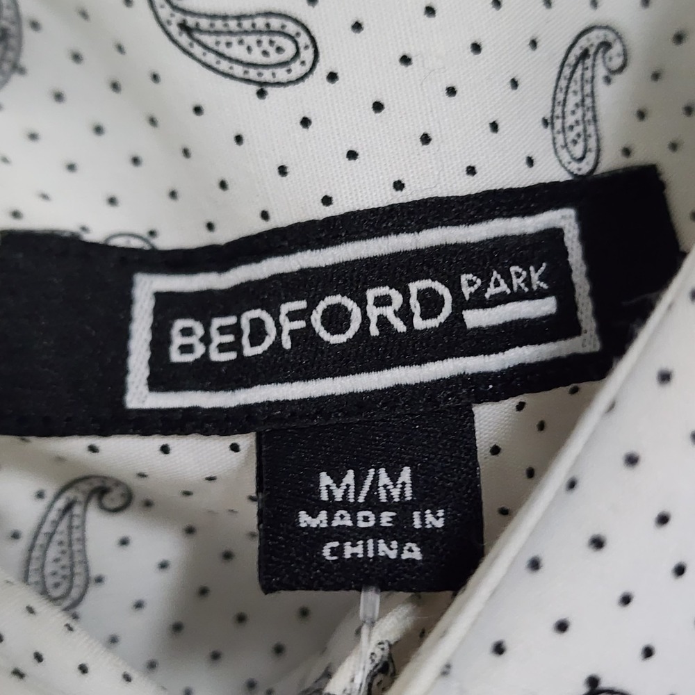 Bedford Park Shirt Men M Black White Button Down Short Sleeve Cotton Luxury NWT - Picture 4 of 8